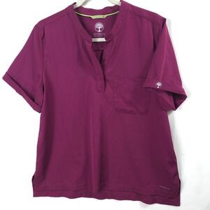 Healing Hands HH Works Scrub Top Y-Neck Wine Women L Professional Workwear